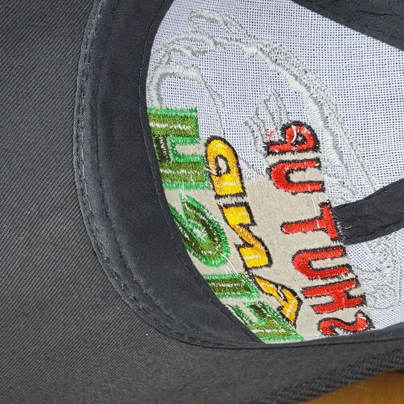 Embroidered Shut Up & Fish Fishing Hat Black Adjustable Hook & Loop Trucker Cap - Picture 13 of 16